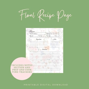 Floral Recipe Page- Printable Recipe Page