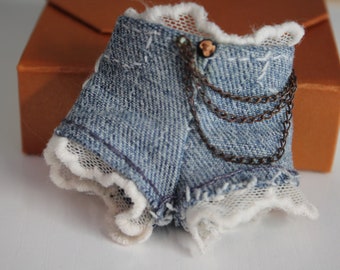 Handmade Blue Jeans fashion Doll lace Shorts with chains, fashion doll shorts,handmade doll shorts,1/6 scale, gift