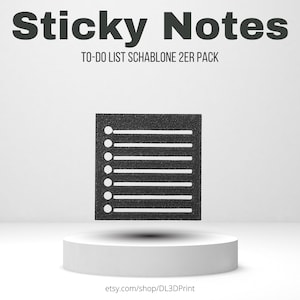 Könnte beinhalten: Eine Schwarzweißillustration eines Haftnotizblocks mit einer To-Do-Liste. Der Text "Sticky Notes" und "TO-DO LIST SCHABLONE 2ER PACK" ist über der Illustration gedruckt.