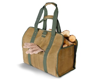 2-in-1 Waxed Canvas Firewood Carrier: Adjustable Log Tote Bag for Home and Camping