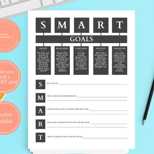 What are SMART Goals?  |  Goal Setting Template  |  Goal Tracker  |  Goal Planner  |  Wellness Tracker | Self Help | Goal Setting Worksheet
