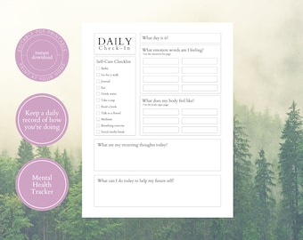 Mental Health Tracker | Daily Health Log | Mental Checklist | Processing Emotions | Self-Care