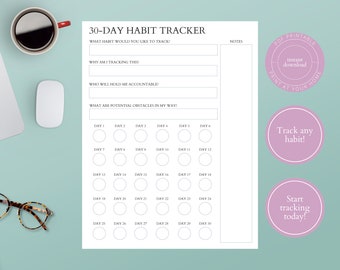 Habit Tracker Printable  |  Therapy Worksheet  |  Habit Journal  |  Monthly Daily Habit Tracker  |  Printable Habit Log  | Habits to Track