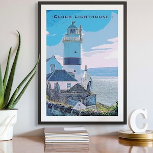 FARO DE CLOCH Impresión de Gourock • Póster de viaje escocés vintage • Regalo de arte de Escocia