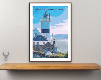 CLOCH LIGHTHOUSE GOUROCK Print | Vintage Travel Poster | Lighthouse Poster | Scottish Art Print | River Clyde | Nautical Scottish Art