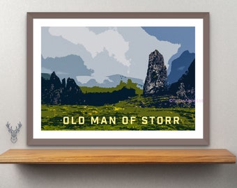 OLD MAN of STORR Print | Vintage Travel Poster | Isle of Skye Poster | Scottish Art Print | The Old Man of Storr, Skye | Hebrides