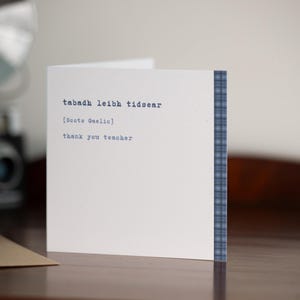 Carte de remerciement PROFESSEUR · Carte de gaélique écossais avec enveloppe · Tabadh leibh tidsear · Carte de voeux vierge · Cadeau écossais