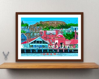 OBAN MCCAIGS TOWER | Vintage Travel Poster | Oban Coastal Poster | Scottish Art Print | Oban ArgyllScotland | Oban North Pier