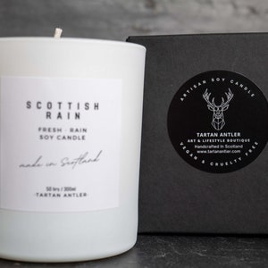 SCOTTISH RAIN Candle Scottish Candle Soy Candle Scottish Gifts Luxury Handmade Scotland 300ml White Jar