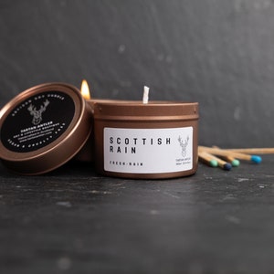 SCOTTISH RAIN Candle Scottish Candle Soy Candle Scottish Gifts Luxury Handmade Scotland 100ml Rose Gold Tin