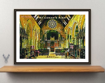 ST CONAN'S KIRK | Vintage Travel Poster | Church Poster | Scottish Art Print | Loch Awe | Argyll | Scotland