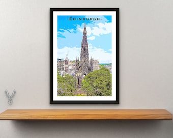 SCOTT MONUMENT Edinburgh Print | Vintage Travel Poster | Edinburgh Poster | Scottish Print | Sir Walter Scott