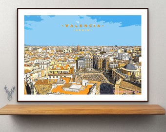 VALENCIA TRAVEL POSTER | Vintage Travel Poster | Spanish Valencia Poster | Spanish  Art Print lSpain | Valencia Plaza De La Virgen