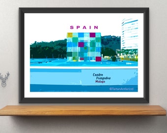 MALAGA POMPIDOU POSTER | Vintage Travel Poster | Spanish  Malaga Poster | Spanish  Art Print l Spain | Malaga Spain Andalusia | Pompidou