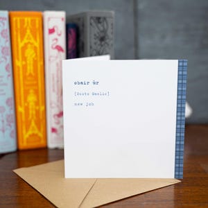 Tarjeta de NUEVO TRABAJO · Tarjeta gaélica escocesa con sobre · obair ùr · Tarjeta de felicitación en blanco · Regalo escocés