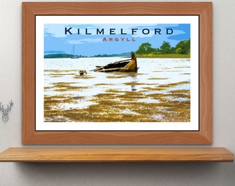 KILMELFORD ARGYLL Shipwreck | Vintage Travel Poster | Scottish Landscape Poster | Scottish Art Print | Argyll Scotland | Seascape