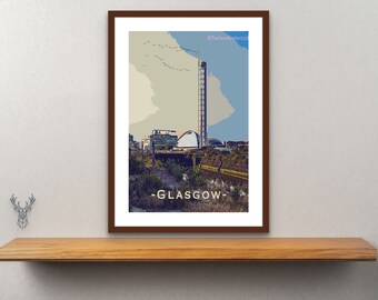 GLASGOW SCIENCE TOWER | Vintage Travel Poster |  River Clyde  Poster | Scottish Art Photo | Glasgow Scotland | Graving Docks | Scottish Art