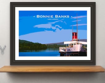 MAID of the LOCH | Vintage TRAVEL Poster | Loch Lomond Poster | Scottish Art Print | Bonnie Banks of Loch Lomond