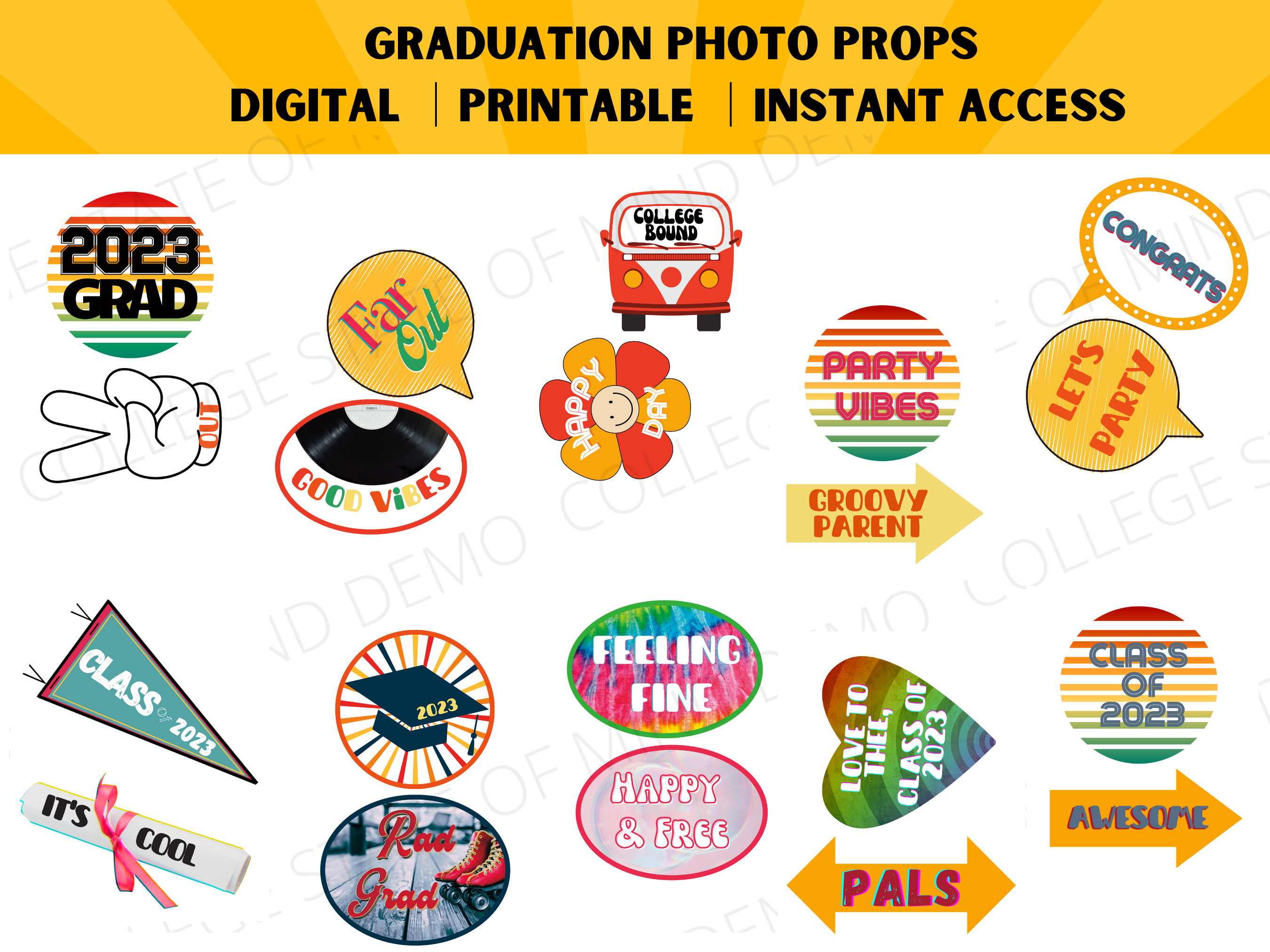 2024 Graduation Photobooth Props Retro Party Decor Senior End of Year Preschool High School College Printable Instant