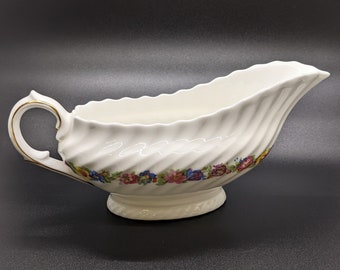 Vintage Royal Doulton Bone China, England, Floral Design Gravy Boat, Evesham H 4821