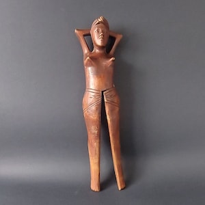 Vintage Handmade Wooden Nautical Woman Nutcracker 1950s