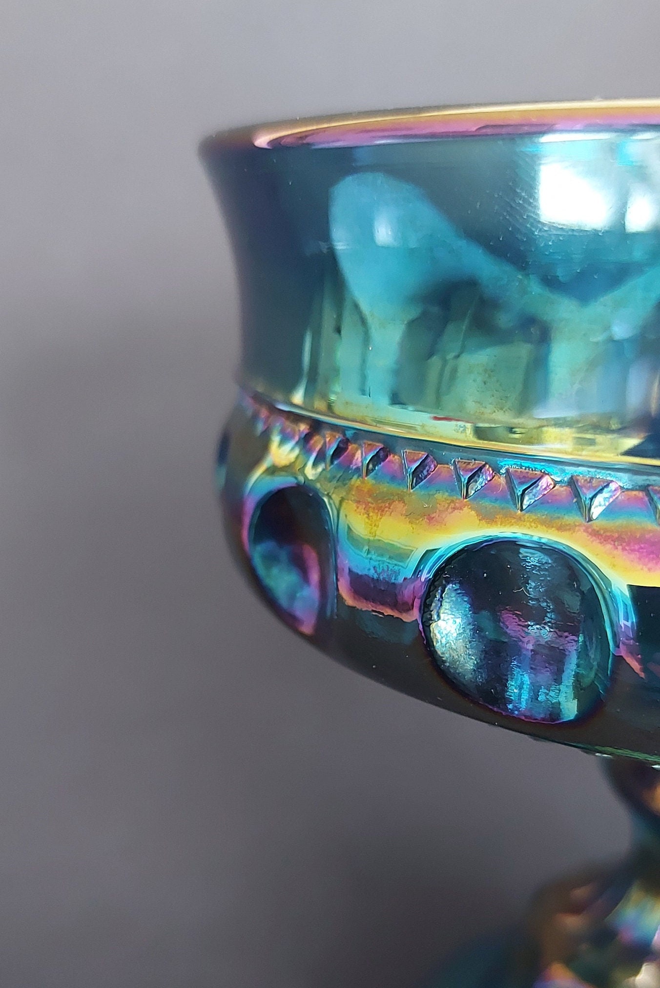 Vintage Indiana Carnival Glass Kings Crown Thumbprint Blue Iridescent