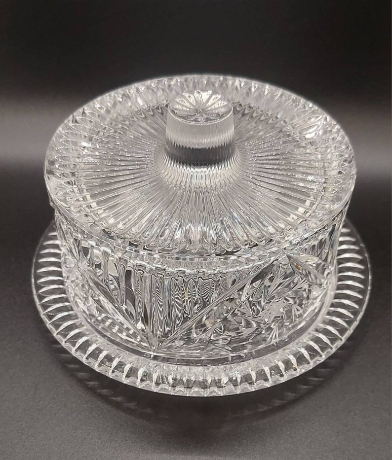 Vintage Hand Cut Crystal Butter/brie Dish Etsy