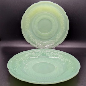 Vintage Jadeite Saucer, Set of 2, Alice Pattern, Anchor Hocking, Fire King