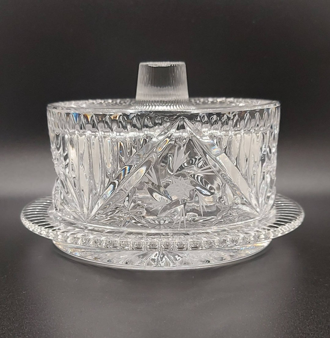 Vintage Hand Cut Crystal Butter/brie Dish Etsy