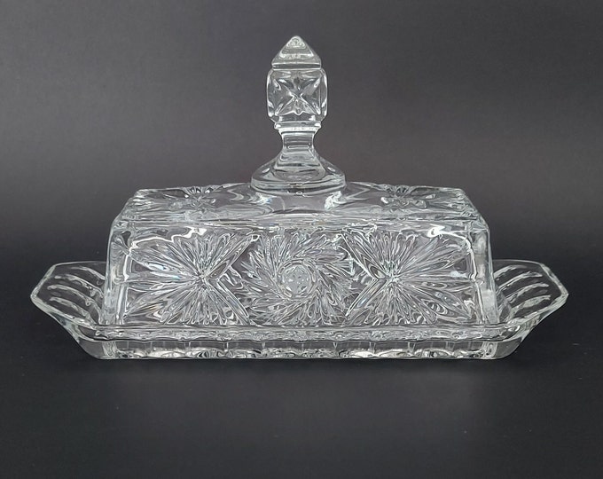 Vintage Hand Cut Crystal Rectangle Bohemian Crystal Butter Dish With