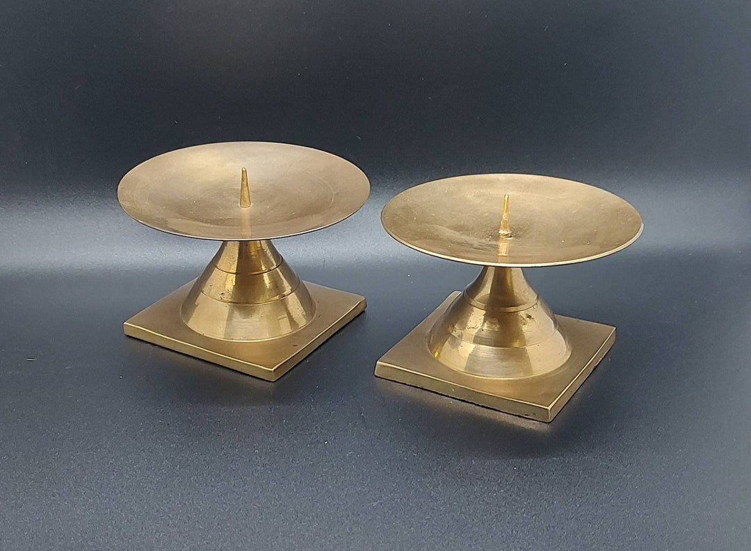 Vintage Hosley Brass Pillar Candle Holders Set of 2 Etsy