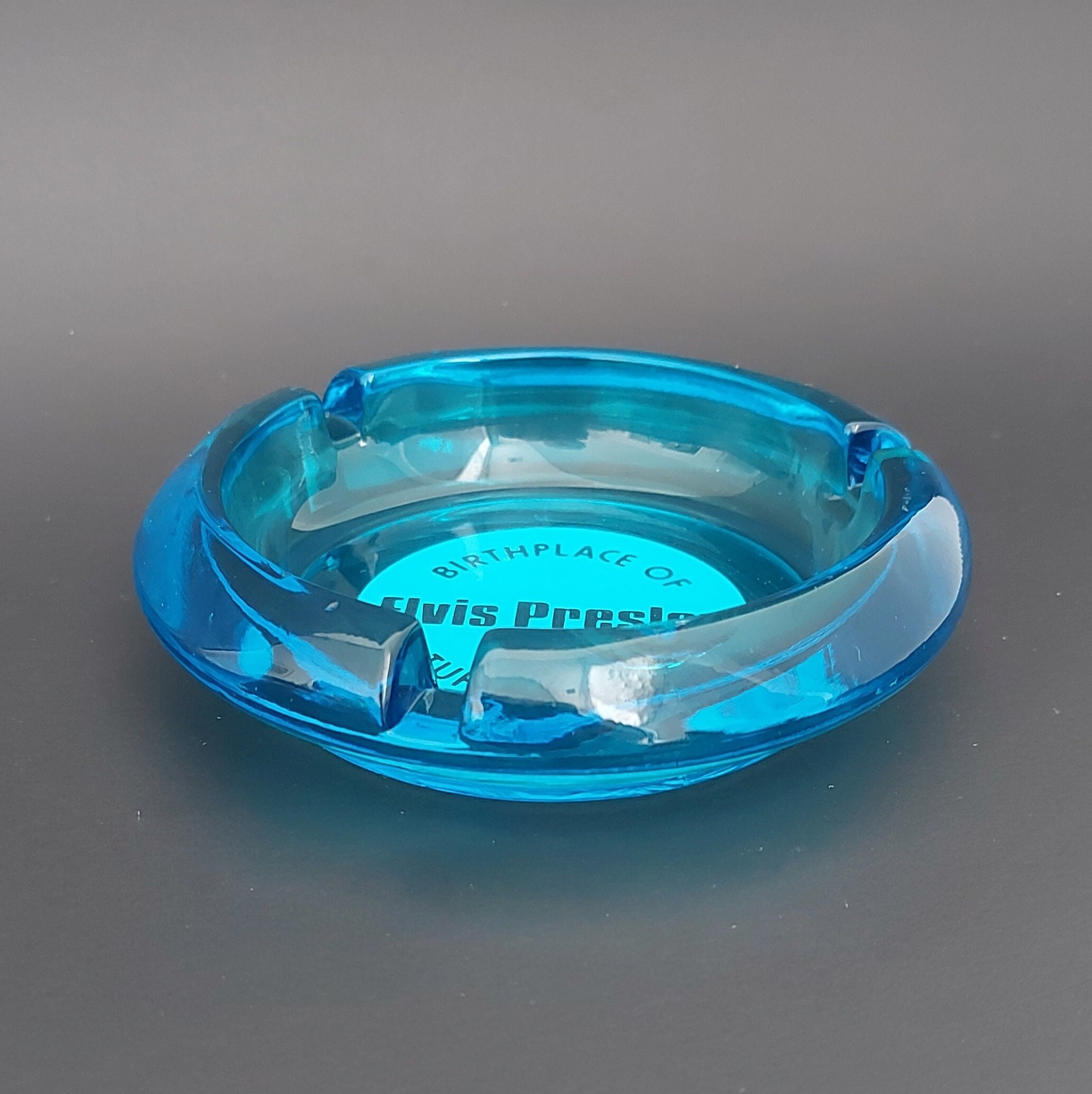 Vintage Aqua Blue Glass Ashtray Elvis Presley Tupelo Etsy