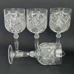 Vintage Nachtmann Eduard Crystal Wine Goblet Glasses Swag And Diamond Cut Pattern, Vintage Germany