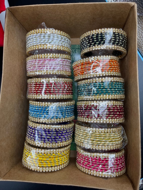 Silk Thread Metal Bangles Fancy Churian Box of 12 Sets Colourful Bangles Etsy Australia