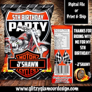 Motorcycle Chip bag, Motorcycle birthday, 50th birthday, Biker birthday, Motorcycle birthday party, Motorcycle party favor