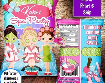 Bolsa de chips de spa, obsequio de fiesta de niña, fiesta de cumpleaños de spa, obsequio de fiesta de spa, fiesta de spa, bolsa de chips de spa, obsequio de fiesta de niña, cumpleaños de adolescente, plantilla de chips