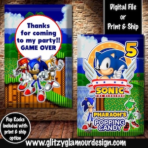 Sonic Pop Rocks, Sonic party favor, Sonic birthday party, gamer birthday, Gamer party favor, Gamer birthday party favor, Sonic party
