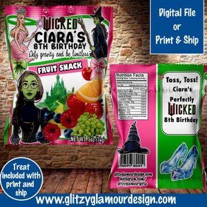 Wicked fruit snack, Wicked party favor, Wicked birthday party, Oz party favor, Pink and green party favor, treat bag