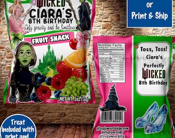 Wicked fruit snack, Wicked party favor, Wicked birthday party, Oz party favor, Pink and green party favor, treat bag