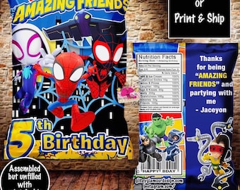 Spidey and Friends Chip Bag, Spidey and Friends birthday, Spidey and Friends party favors