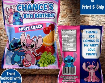 Stitch and Angel fruit snack, Stitch party favor, Stitch birthday party, Lilo and Stitch party favor, Pink and blue party favor, treat bag