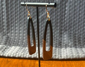 Black and Wood Dangle Earrings