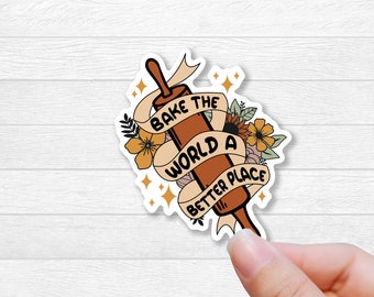 Bake the World Glossy Vinyl Sticker: Chef Laptop Decal