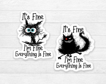Frazzle Cat 'I'm Fine' Quote Sticker - Funny Laptop Decal