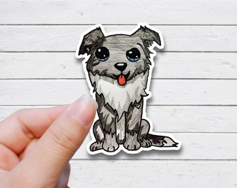 Hand Drawn Border Collie Sticker: Waterproof Vinyl Decal