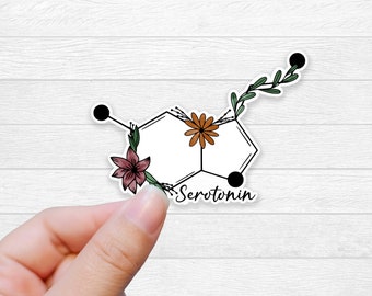 Serotonin Molecule Sticker: Floral Mental Health Vinyl Decal