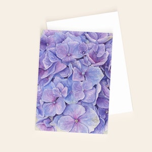 Set 3 of 5 hortensia ansichtkaarten met enveloppen, ansichtkaart met botanische kunst, blanco kaart, blauwe bloem ansichtkaart, hortensia print, notitiekaart