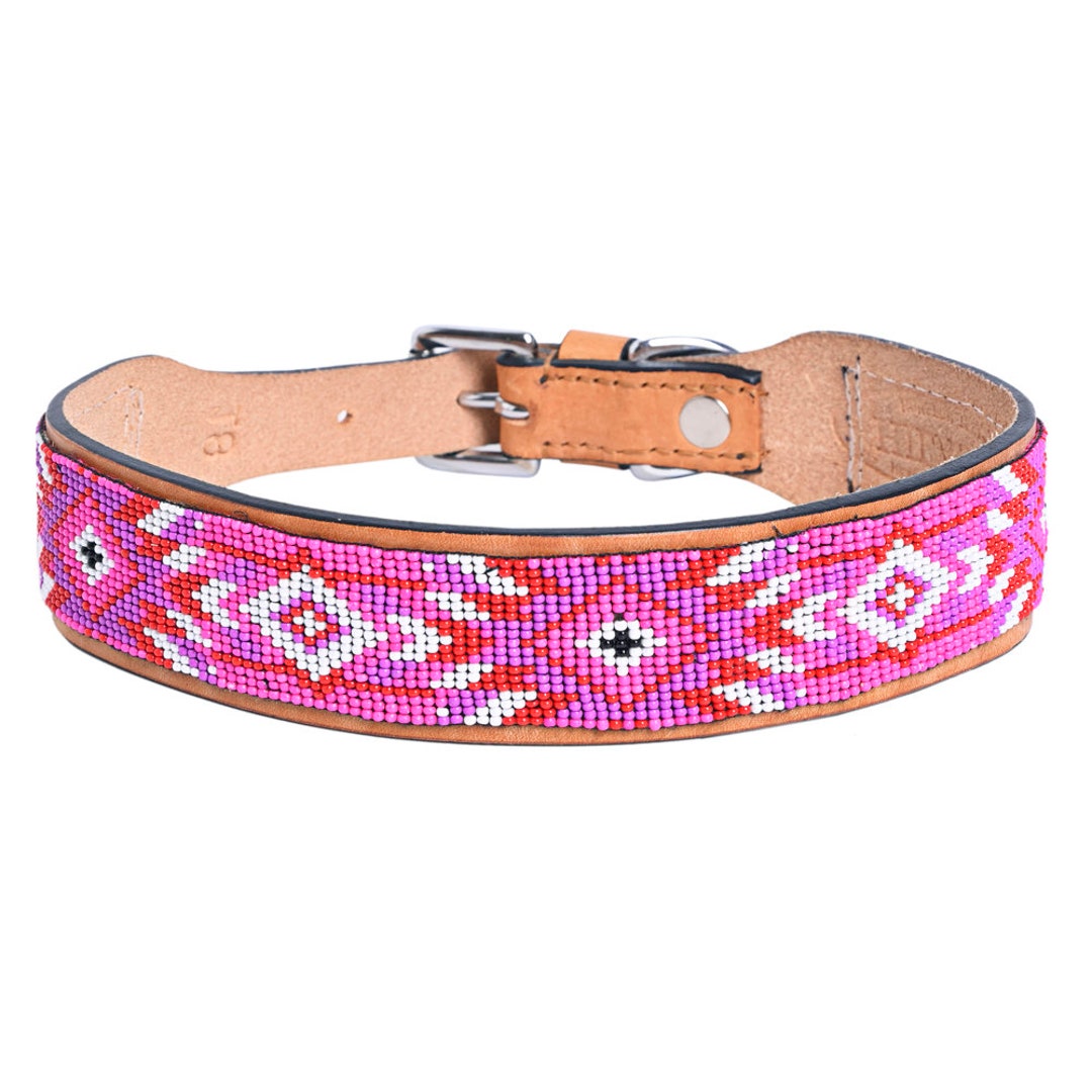 Beautiful Genuine Leather Dog Collar, Girl Dog Collar, Beaded Dog