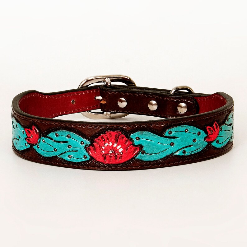 Genuine Leather Dog Collar Girl Dog Collar Hand Carved Etsy