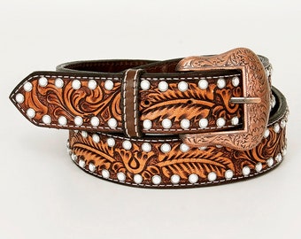 Beautifully Floral Hand Crafted In Genuine Western Fashion Leather Men And Women Belt Brown, Hand Carved Tooled Belt BER193-BT